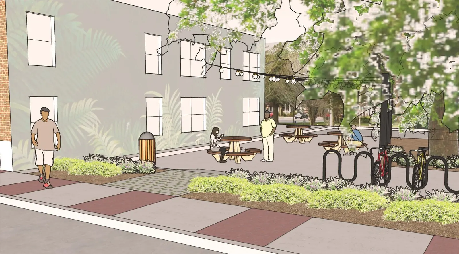 Rendering of a placemaking pocket park